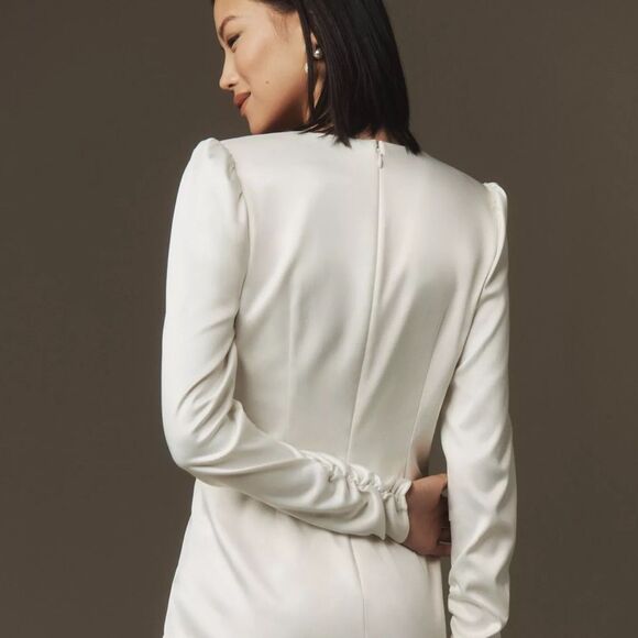 NWT Anthropologie BHLDN Maya Long-Sleeve Twist Satin Mini Dress Ivory - Picture 4 of 16